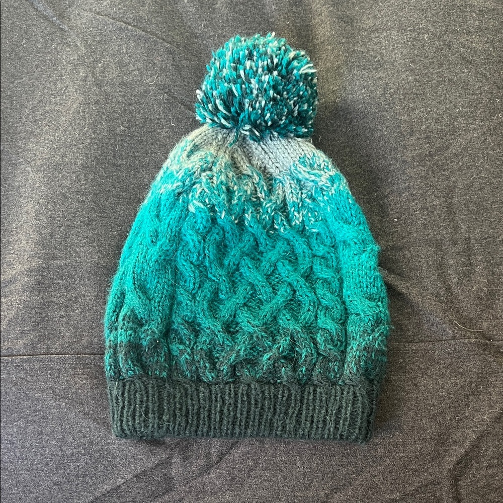 Teal Cable Knit Pom-Pom Beanie
